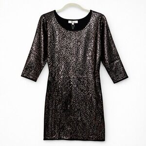 Black Sequin Front Knit Mini Dress Size Large Three Quarter Sleeve Cocktail